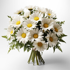 A bouquet of white daisies on a white background. Generative AI