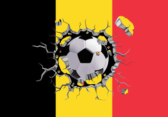 3D football through the wall with Belgium flag pattern attached. - 620519420