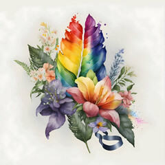 Illustration of colorful flowers in rainbow colors on an isolated white background.