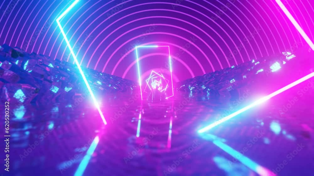 Poster retrowave vj video game landscape, header designers neon lights and low poly terrain mesh. looped se