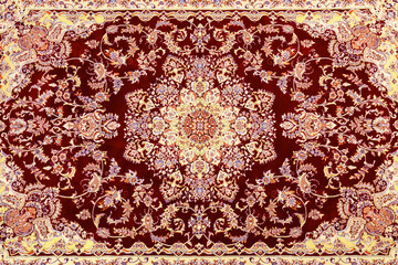 Soft red carpet with beautiful pattern as background, top view