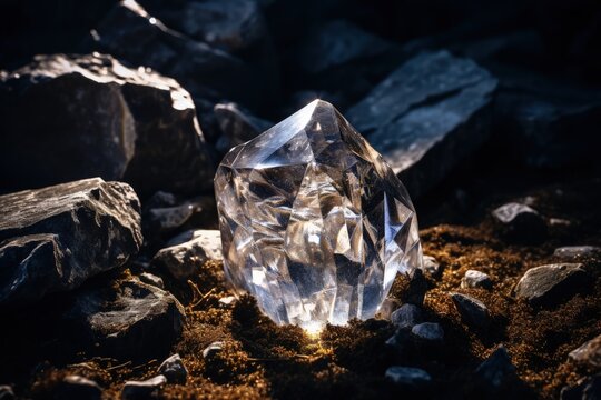 Herkimer diamond embedded in stone Generative AI