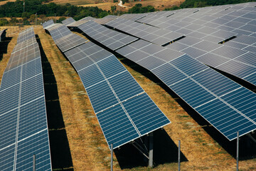 Conceptual photo of eco-sustainable technologies and industry 2.0. A solar power plant with...