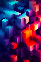 Colorful abstract background with squares and rectangles in red, purple, and blue. Generative AI.