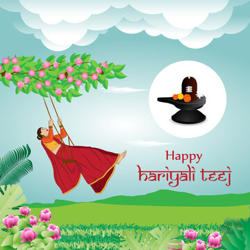 Vector illustration of Happy Haryali Teej social media story feed mockup template