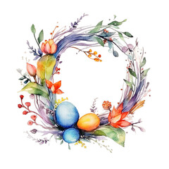 Obraz na płótnie Canvas Isolated PNG cutout of a Watercolor spring wreath, Generative ai