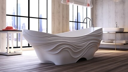 Fototapeta na wymiar Modern epoxy tub with wonderful design, what is not there every bathroom, but it van be yours