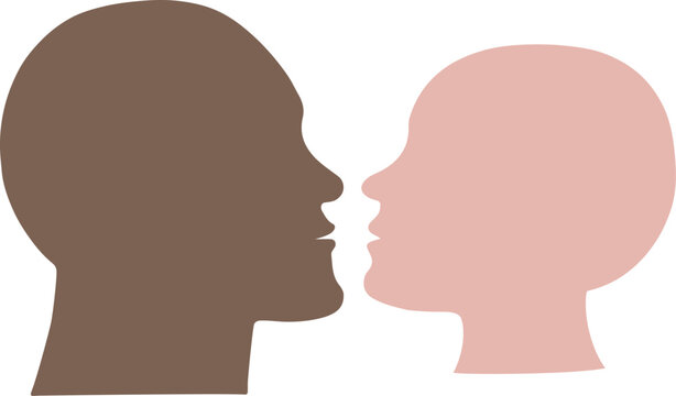 Female and male head silhouettes on a white background, profile