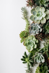 Succulent rosette to down view, border background on white copy space. Generative Ai
