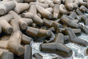 Wave breaker along the sea shore. High resolution 61 megapixel.