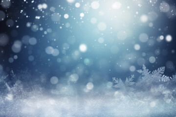 Blue Christmas festive background with snowflakes and copy space. Generative Ai