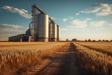 Fototapeta na wymiar Large wheat drying complex with modern silo representin Generative AI