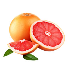 Delicious grapefruit with leaves slice,isolated on transparent background, png created with Generative AI, Clipping Path