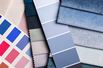 a variety of fabrics with a color palette - 620530276