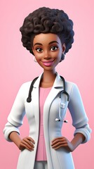 Black woman doctor. Therapist cartoon character. - obrazy, fototapety, plakaty