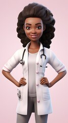 Black woman doctor. Therapist cartoon character. - obrazy, fototapety, plakaty