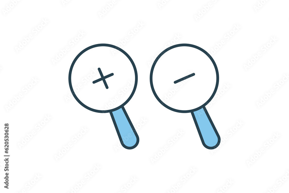 Poster zoom in and zoom out icon. search, magnifying glass. flat line icon style design. simple vector desi
