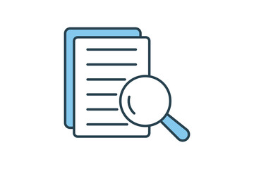 Search file icon, Research, Magnifying glass, document. Flat line icon style design. Simple vector design editable