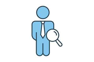 Job search icon. Magnifying glass with people wear ties, Search for employees and job search. Flat line icon style design. Simple vector design editable