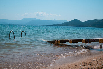A wheelchair-accessible beach in Palairos, Greece. Designed with thoughtful accessibility features...