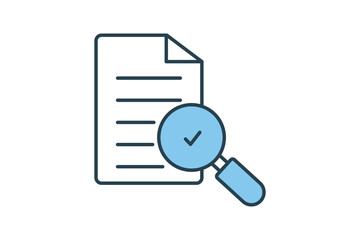 Traceability icon. Magnifying glass with document. icon related to Find, Search. Flat line icon style design. Simple vector design editable