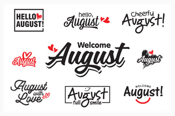 VECTOR HAND LETTERING SUMMER MONTH. HELLO AUGUST, Happy August.