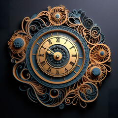 Obraz premium A clock made of paper with gears and a clock face. Generative AI.
