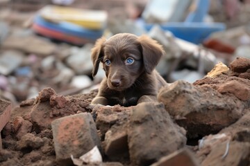 Puppy amidst Rubble - Generative ai