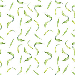 Palm leaves of acai tree watercolor seamless pattern isolated on white. Green brunch of tropical palm, exotic leaf hand drawn. Design element for wrapping, packaging, textile, background, paper