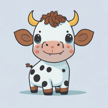 cartoon cute baby cow, vector, illustration, white background