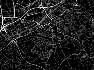 Vector road map of the city of  Boblingen in Germany on a black background.