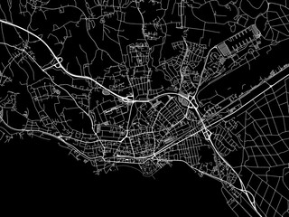 Vector road map of the city of  Friedrichshafen in Germany on a black background.