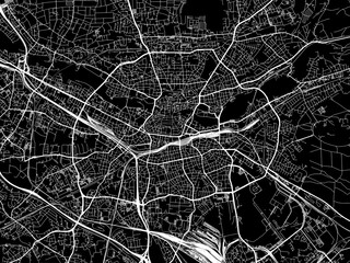 Vector road map of the city of  Nurnberg in Germany on a black background.