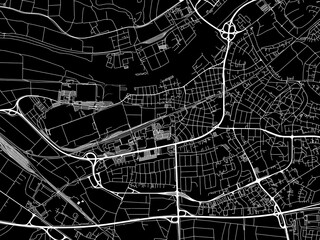 Vector road map of the city of  Russelsheim am Main in Germany on a black background.