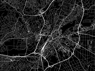 Vector road map of the city of  Giessen in Germany on a black background.