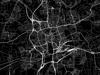 Vector road map of the city of  Braunschweig in Germany on a black background.