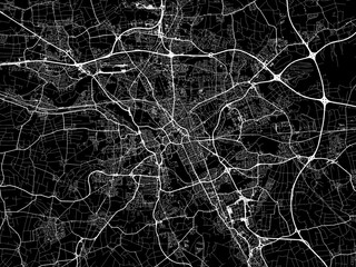 Vector road map of the city of  Hannover in Germany on a black background.
