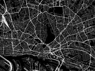 Vector road map of the city of  Hamburg in Germany on a black background.