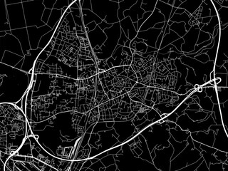 Vector road map of the city of  Ratingen in Germany on a black background.