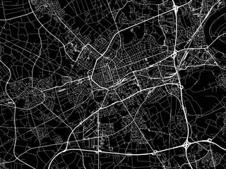 Vector road map of the city of  Krefeld in Germany on a black background.