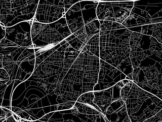Vector road map of the city of  Oberhausen in Germany on a black background.