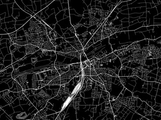 Vector road map of the city of  Hamm in Germany on a black background.