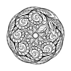 Black and white abstract floral mandala pattern. Antistress coloring page.