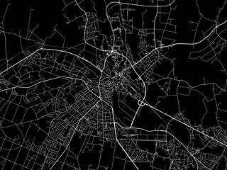 Vector road map of the city of  Kleve in Germany on a black background.