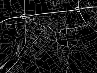Vector road map of the city of  Eschweiler in Germany on a black background.