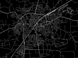 Vector road map of the city of  Ahlen in Germany on a black background.