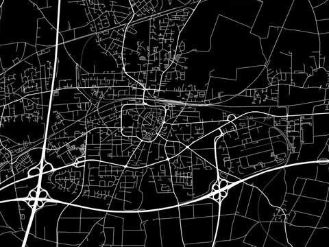 Vector road map of the city of  Unna in Germany on a black background.