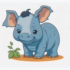 cartoon cute rhino sitting, vector