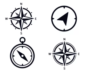 Fotobehang Retro compositie Four images of wind rose, compass and direction of travel