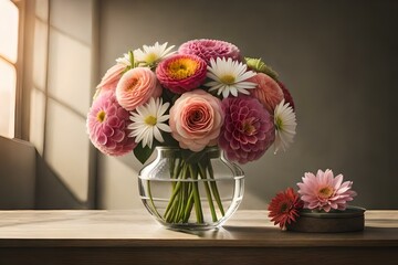 Flowers in vase on table decorated AI Generated
